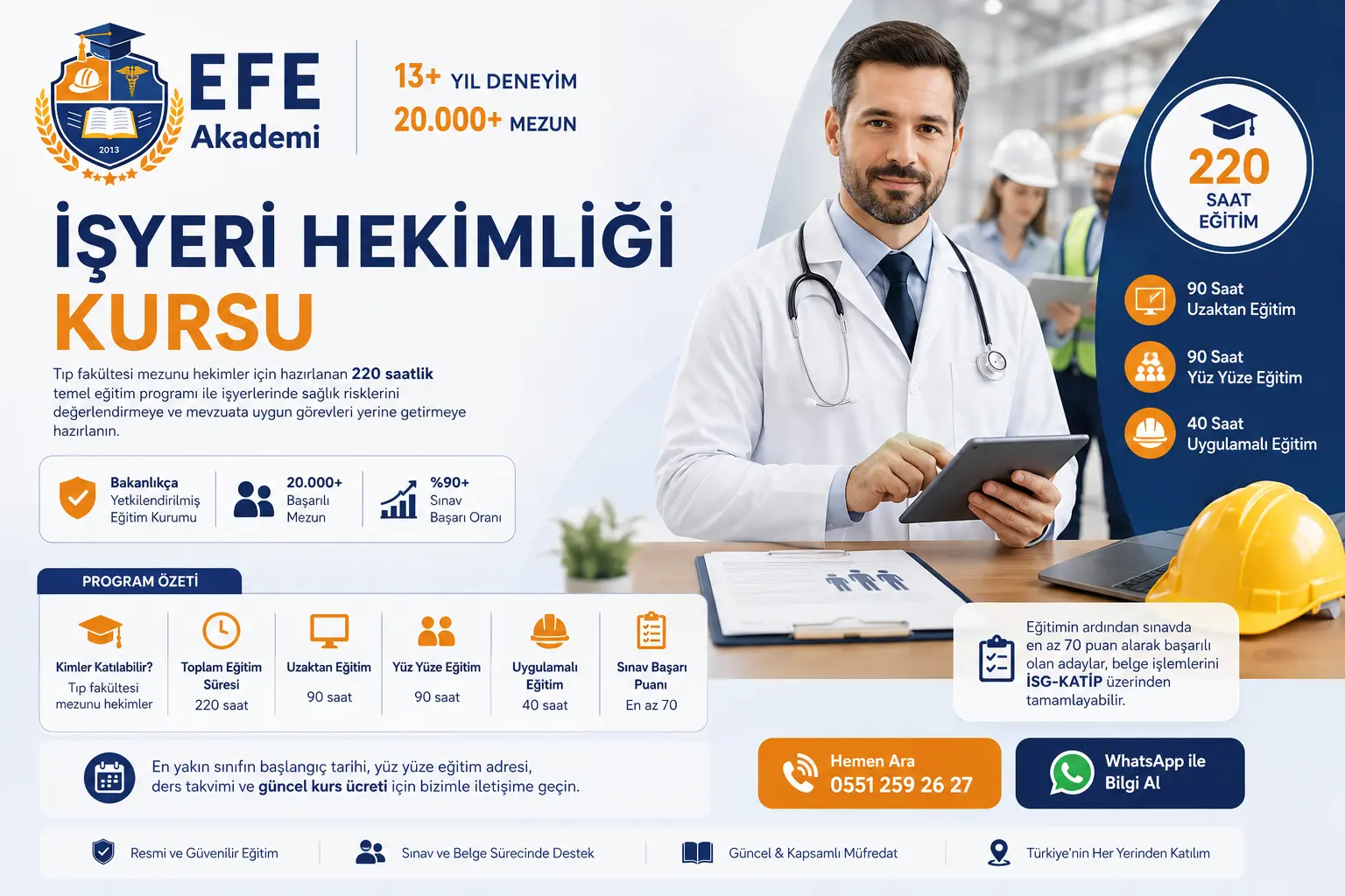 Efe Akademi iş yeri hekimliği kursu ve 220 saatlik eğitim programı